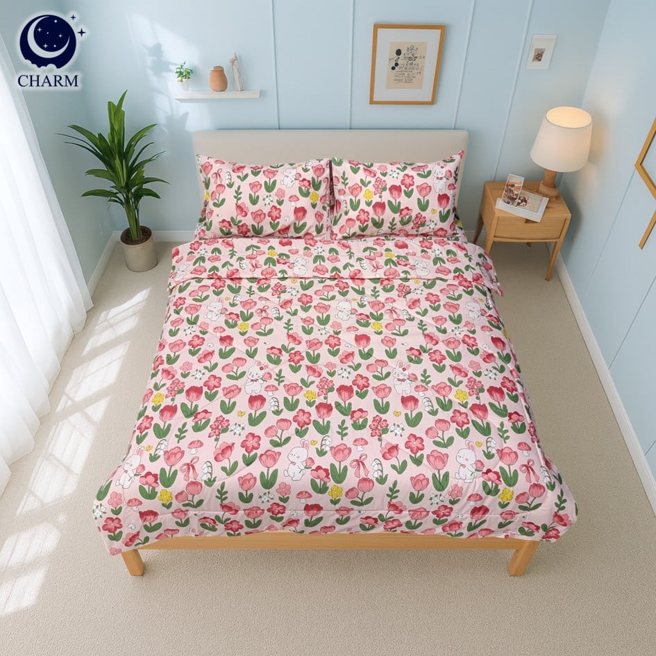 CHARM ชุดผ้าปูที่นอน + ผ้านวม 6 ฟุต 4 ชิ้น ลาย PINK LILLIE คอลเลคชั่น DREAMY_2